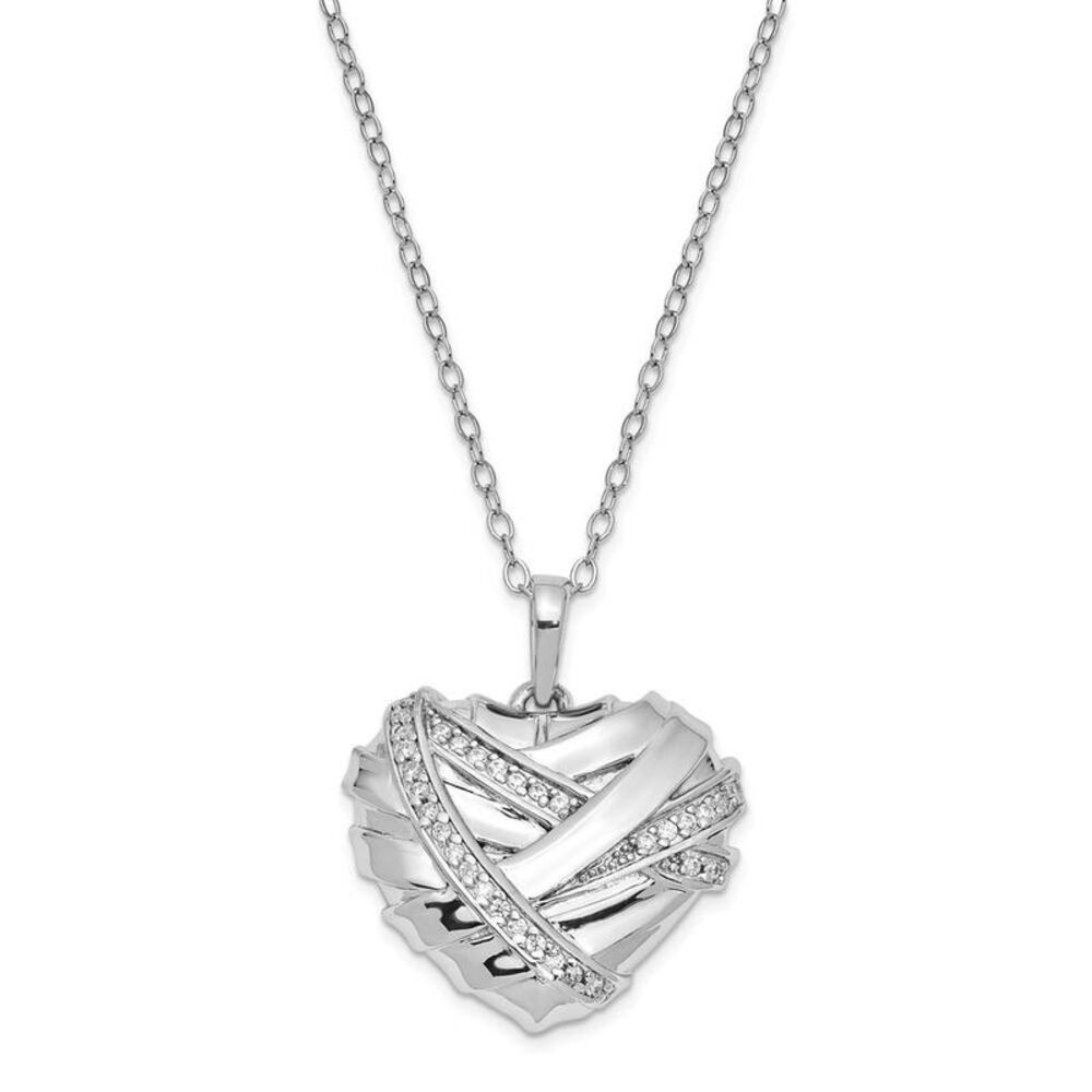 Sterling Silver & CZ Bandaged Heart Ash Holder Necklace, 18 Inch